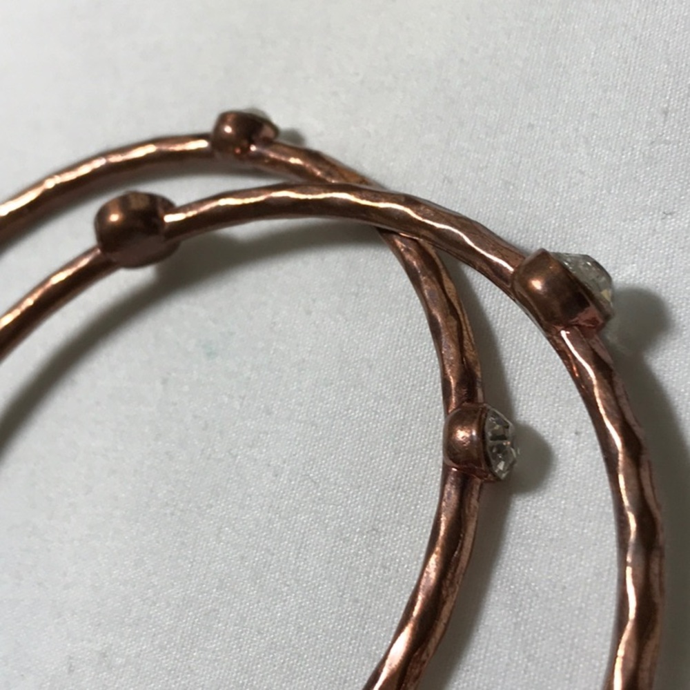 Copper Tone Bangle Bracelets, Clear Rhinestones - image 3